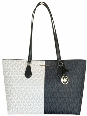Michael Kors Two-Tone MK Signature Sheila Tote in Black and White